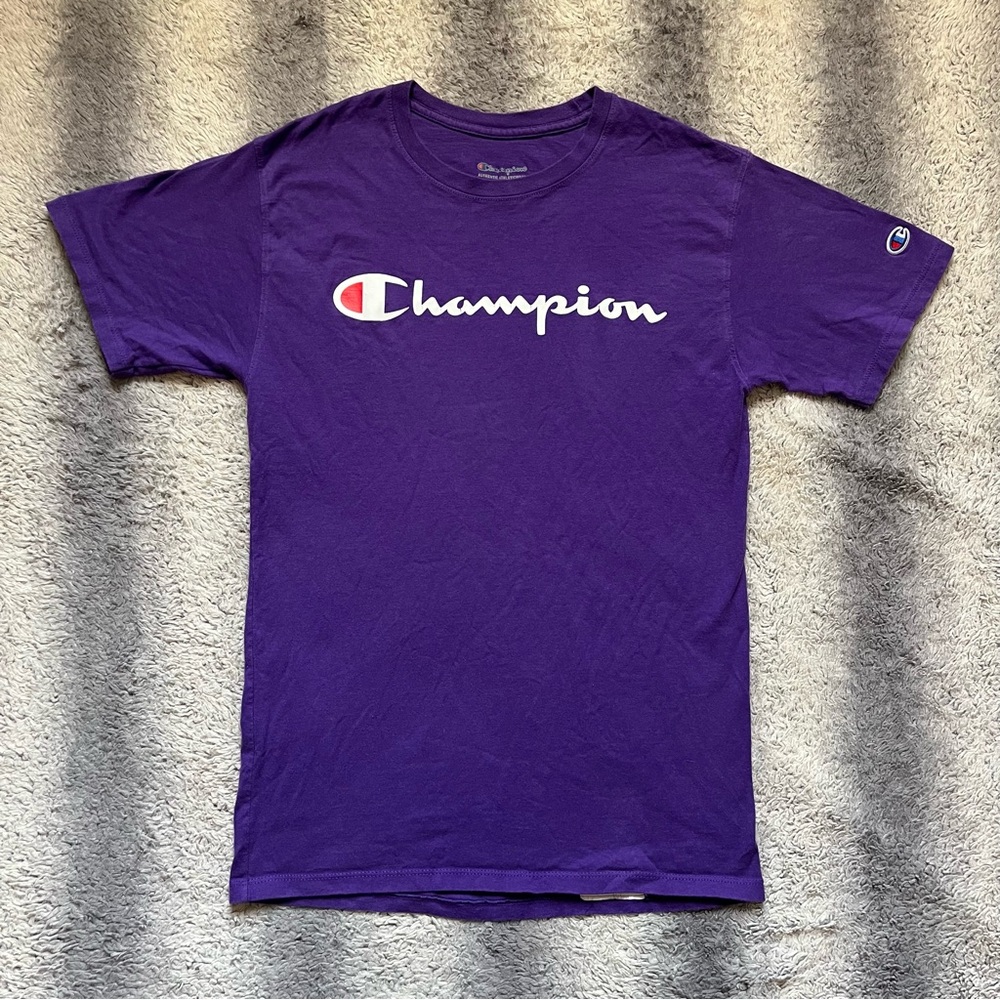 Champion Classic Authentic Athletic Tee Shirt Mens Small Purple White Logo